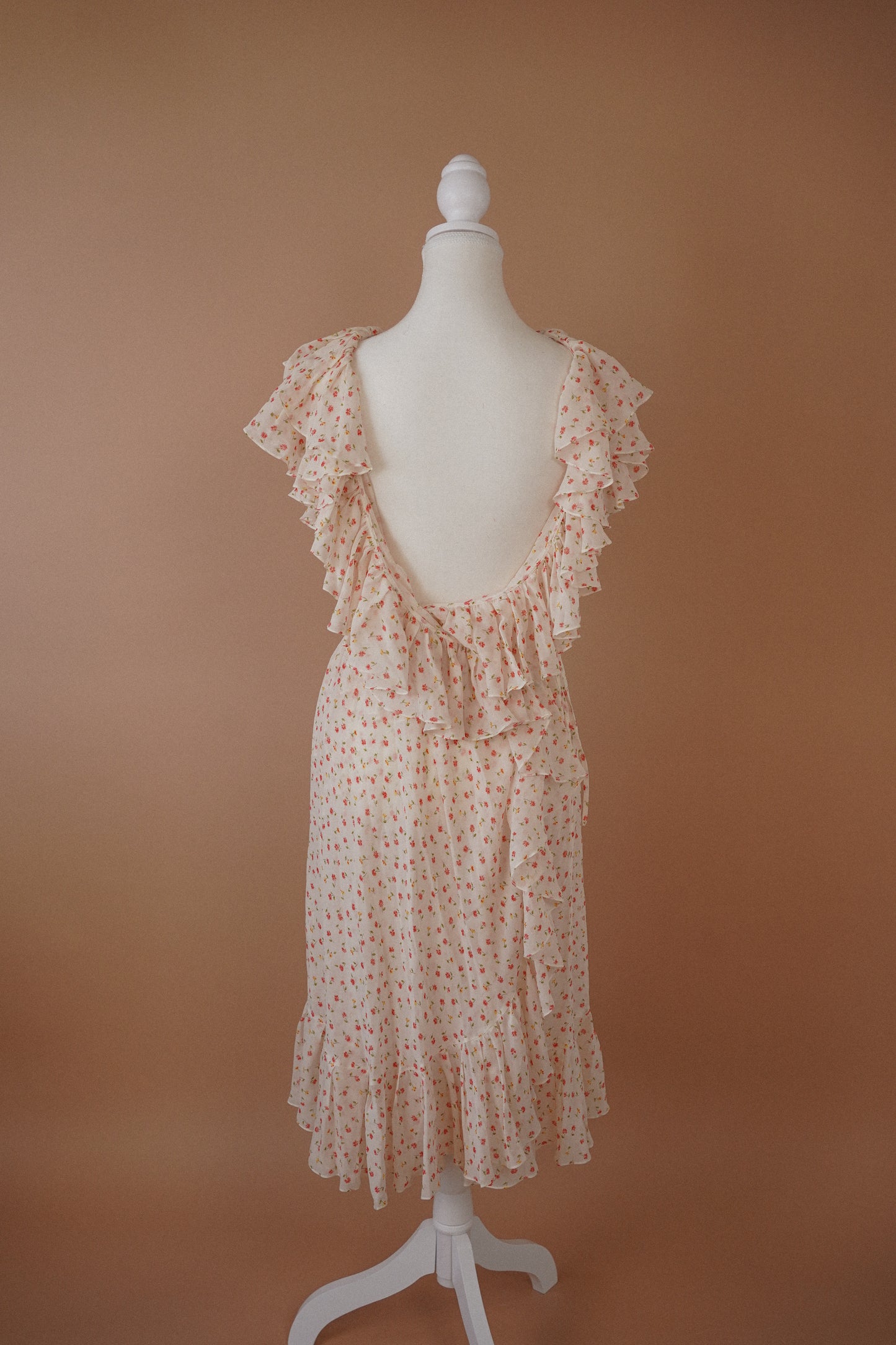 DOLCE & GABBANA Sheer Floral Ruffle Wrap Dress (S)