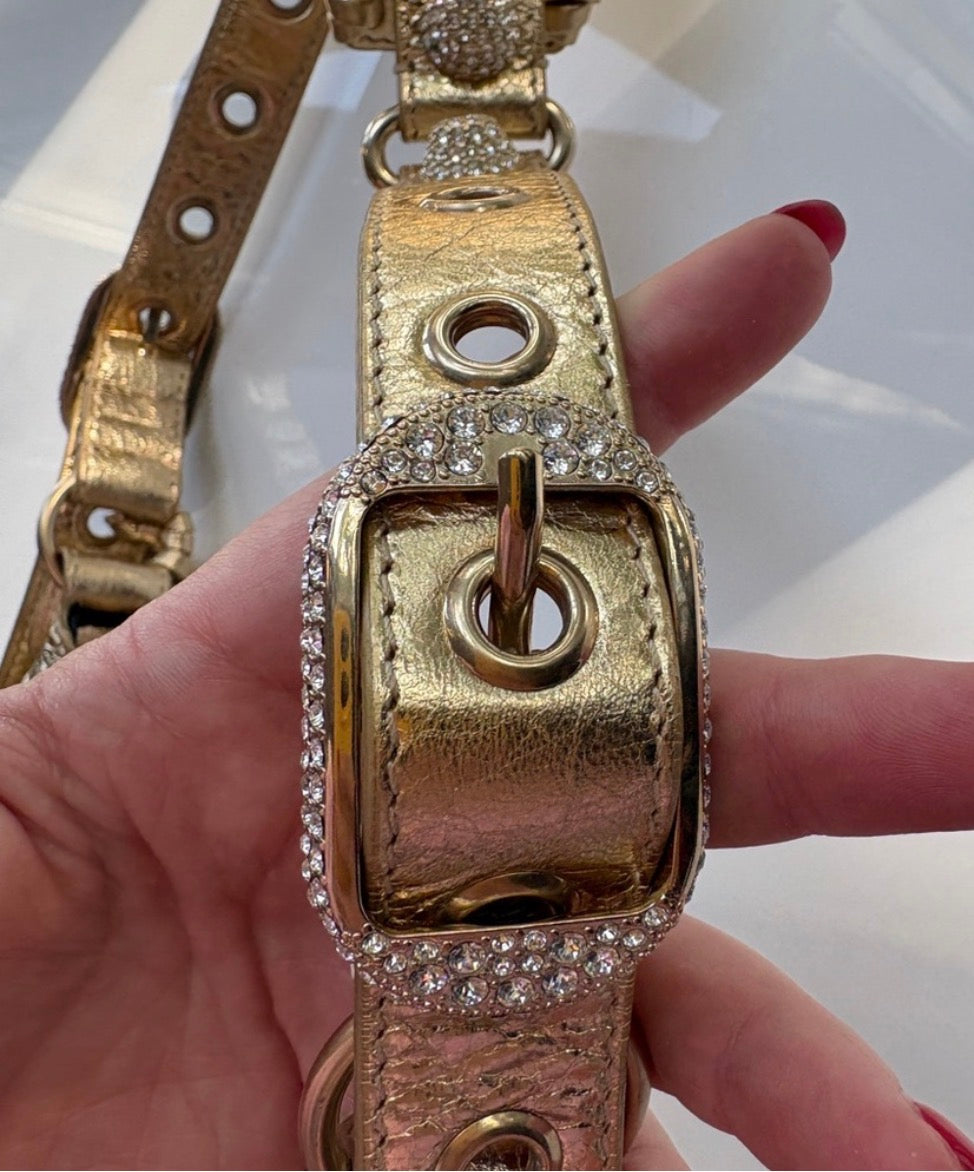 Balenciaga Le Cagole Gold Rhinestone Bag (XS)