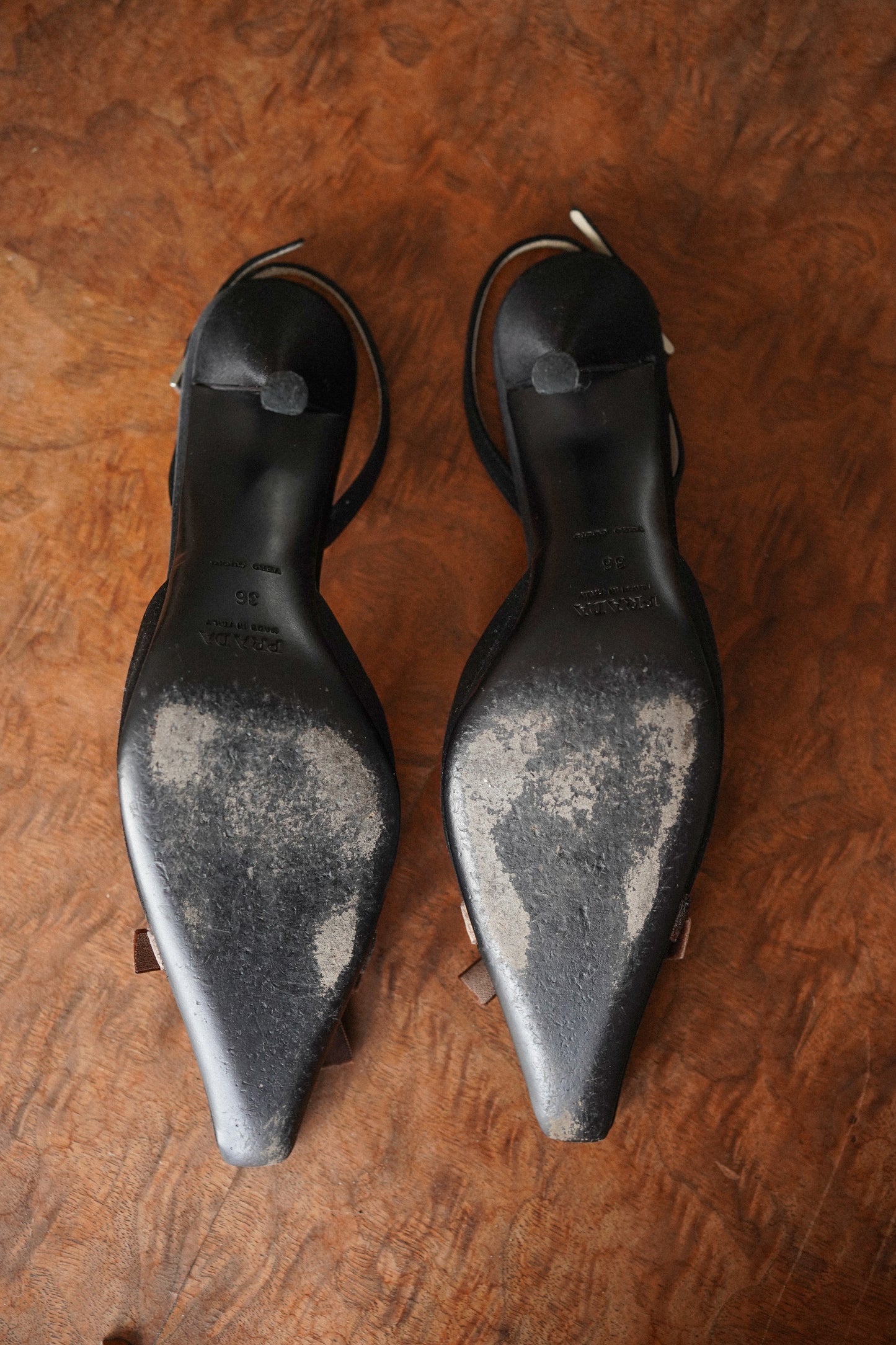 Prada Black Satin Bow Slingback Heels (36)