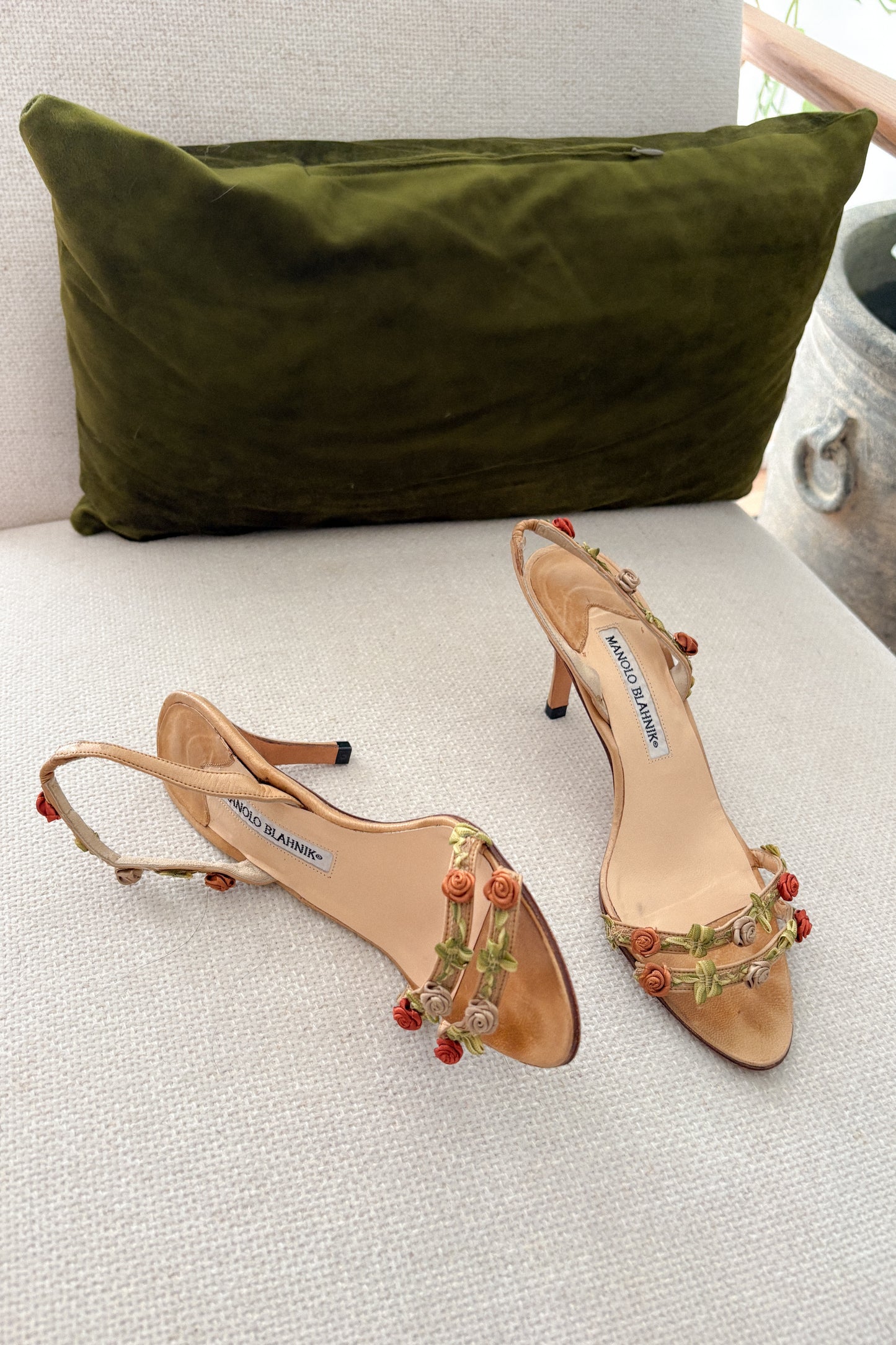 Vintage Manolo Blahnik Floral Appliqué Heels (37.5)