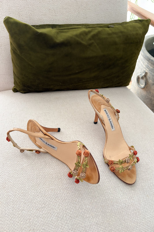 Vintage Manolo Blahnik Floral Appliqué Heels (37.5)