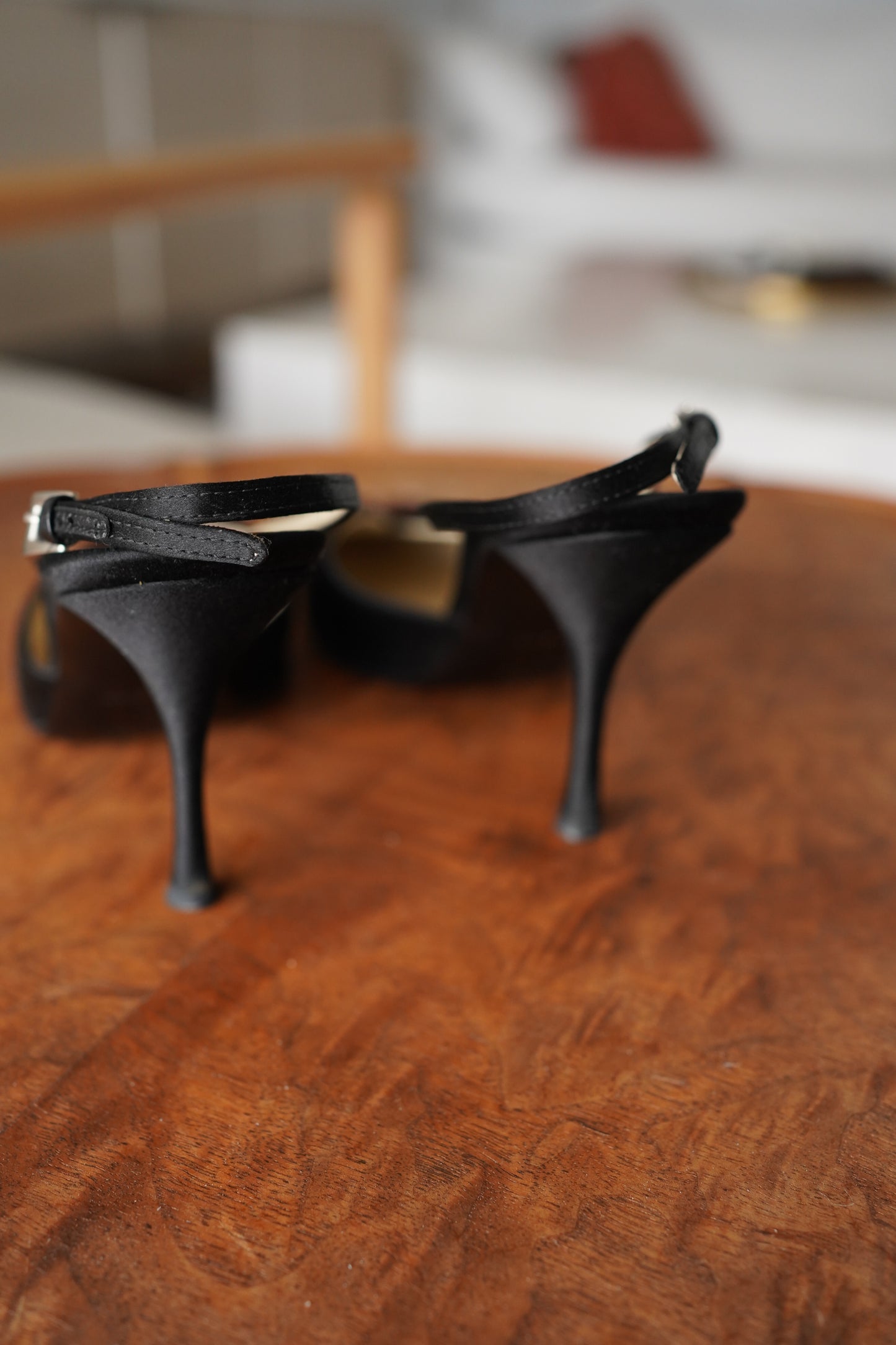 Prada Black Satin Bow Slingback Heels (36)
