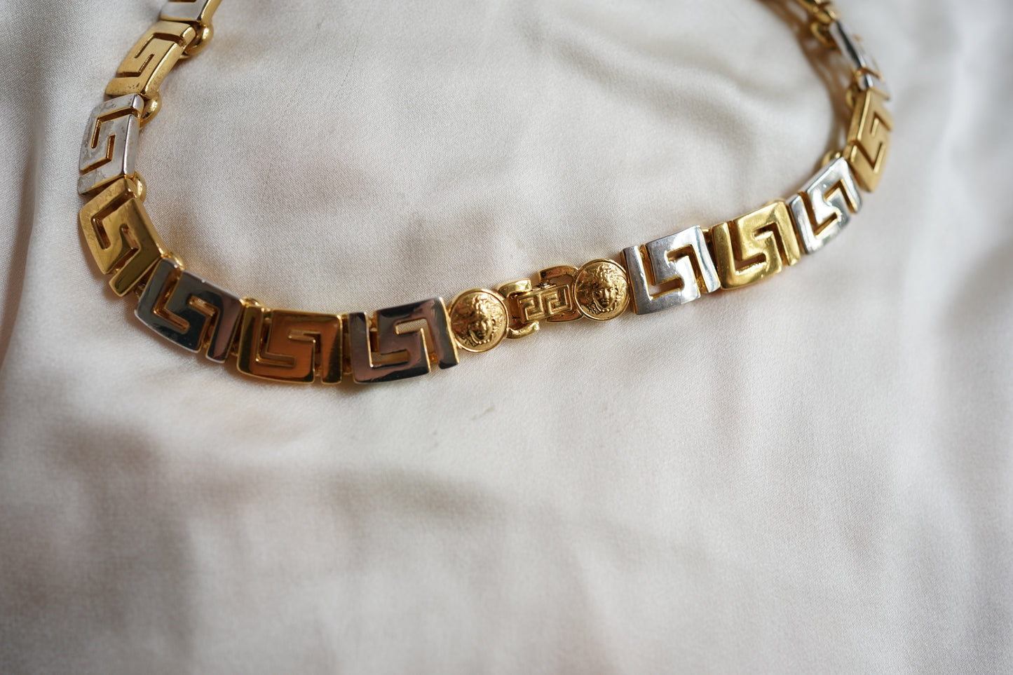 Gianni Versace Two-Tone Greek Key Medusa Link necklace