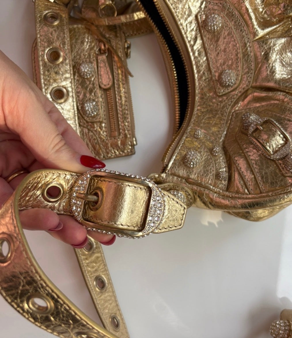 Balenciaga Le Cagole Gold Rhinestone Bag (XS)