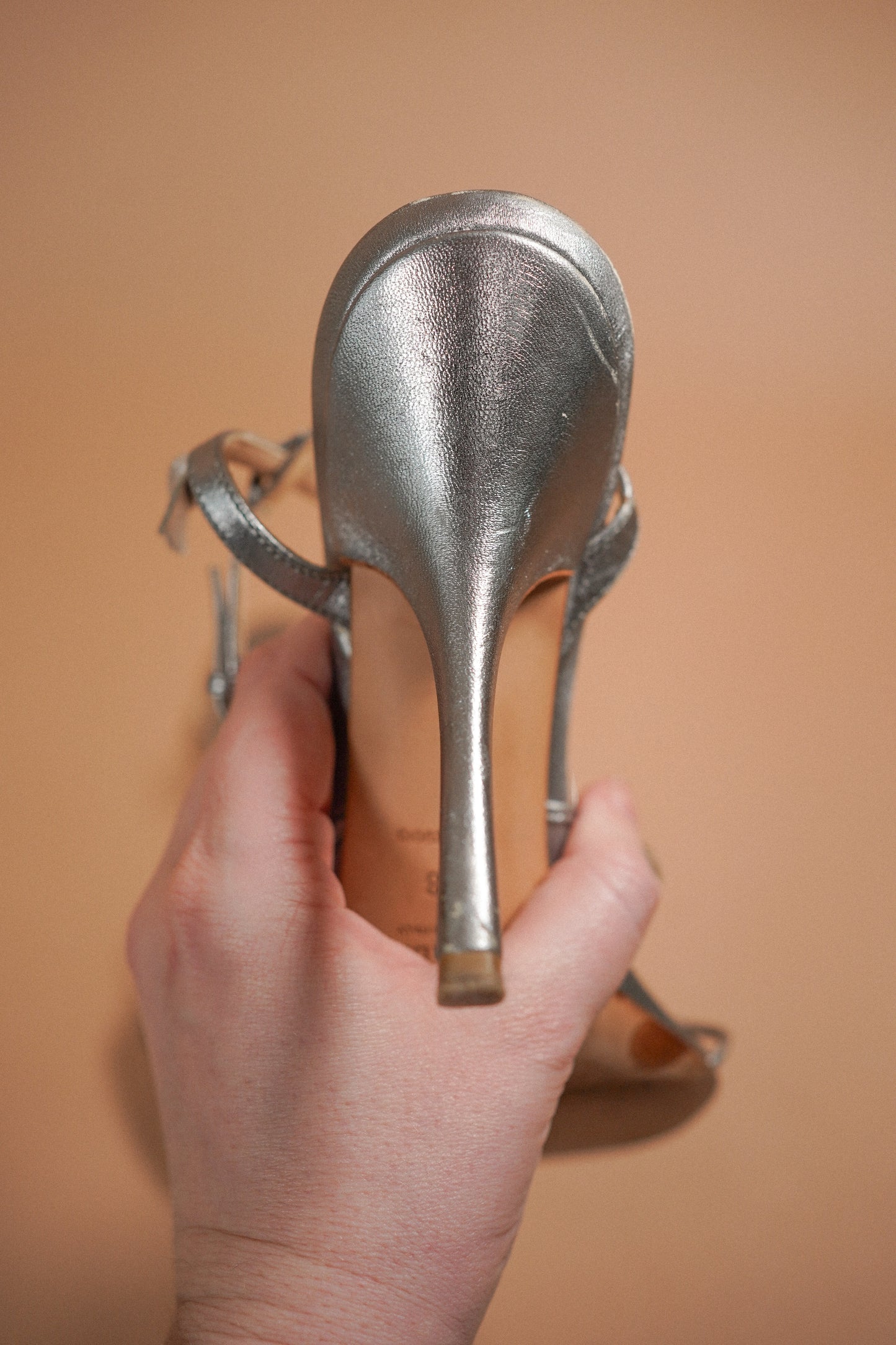 Prada Silver Leaf Embellished Strappy Heels (38)