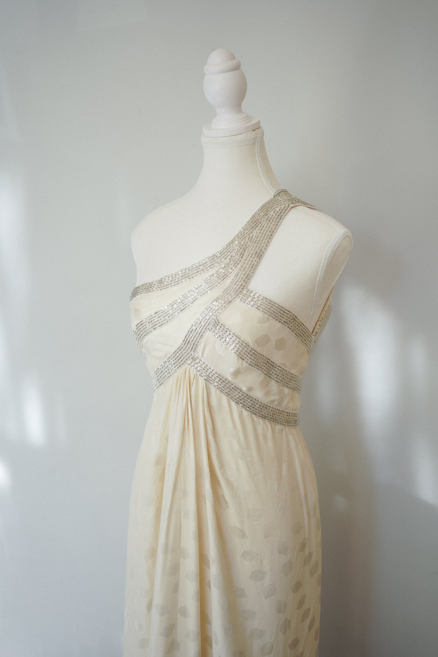Bob Mackie Grecian Ivory Beaded Gown