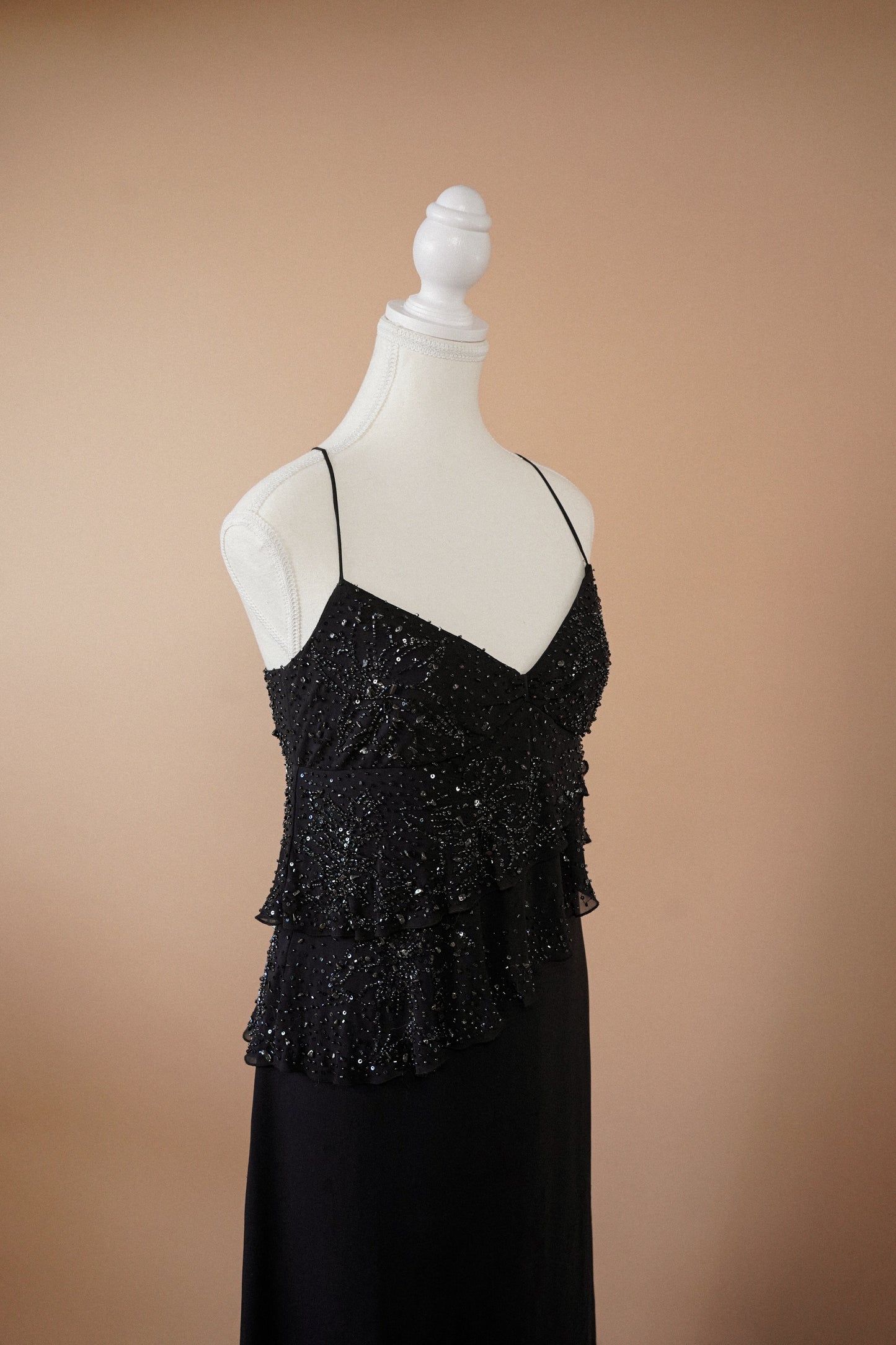 Valentino Roma Black Beaded Silk Slip Dress (M)