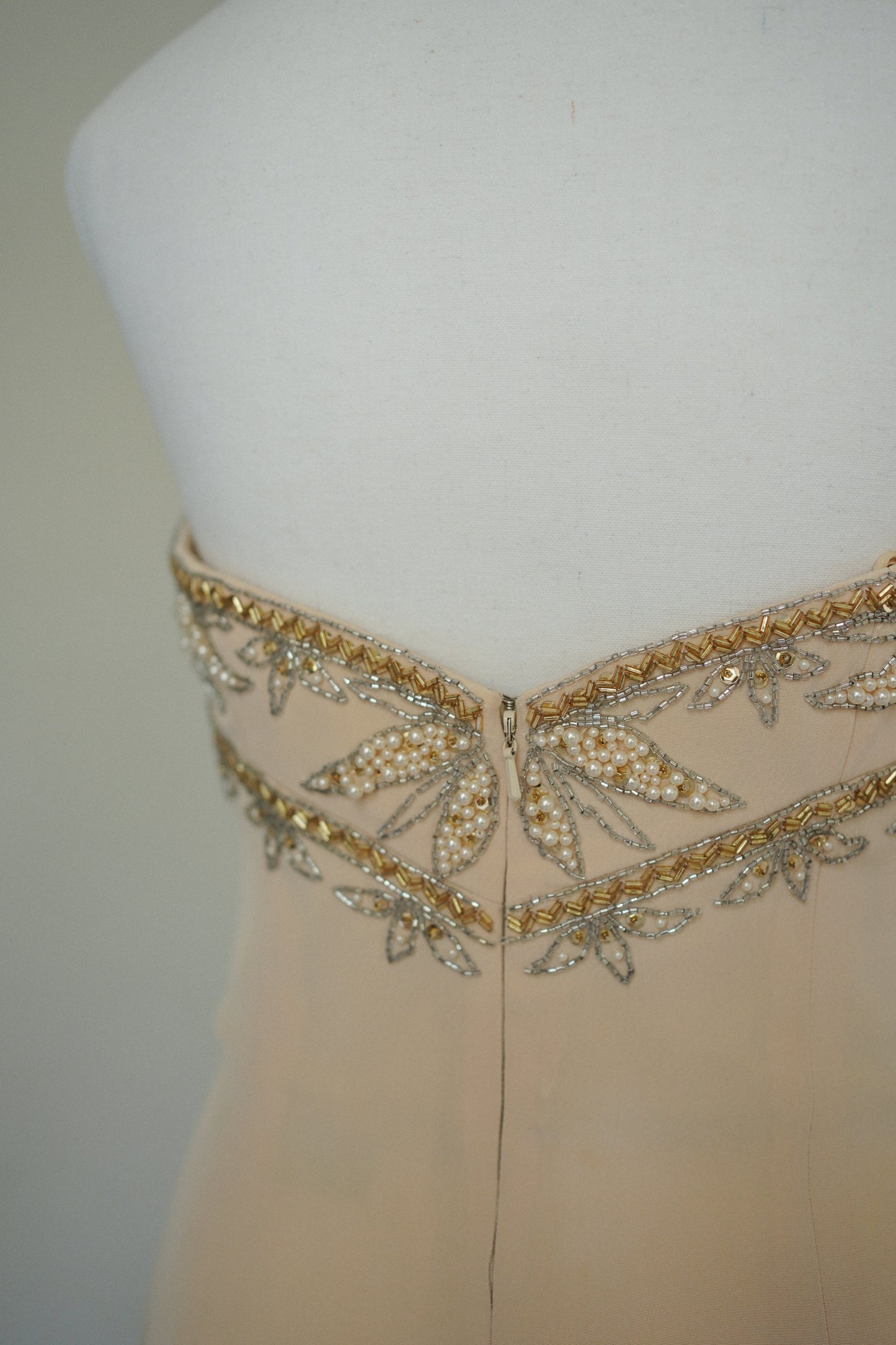 Vintage Champagne Beaded Gown