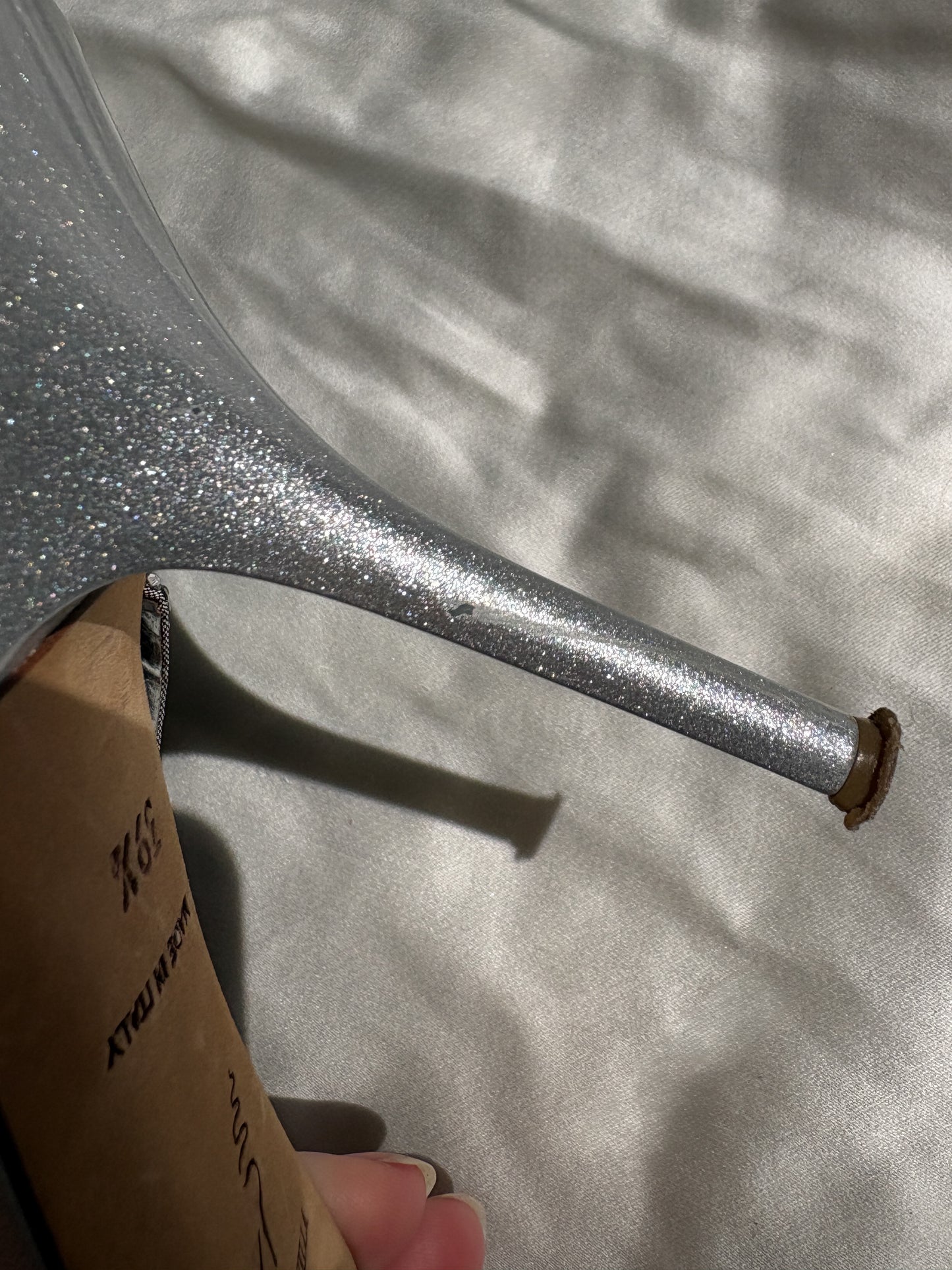 René Caovilla Silver Crystal Strap Mules (39.5)