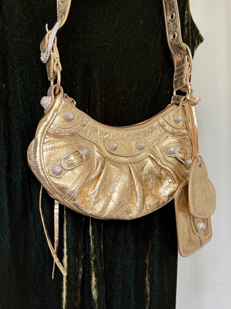 Balenciaga Le Cagole Gold Rhinestone Bag (XS)