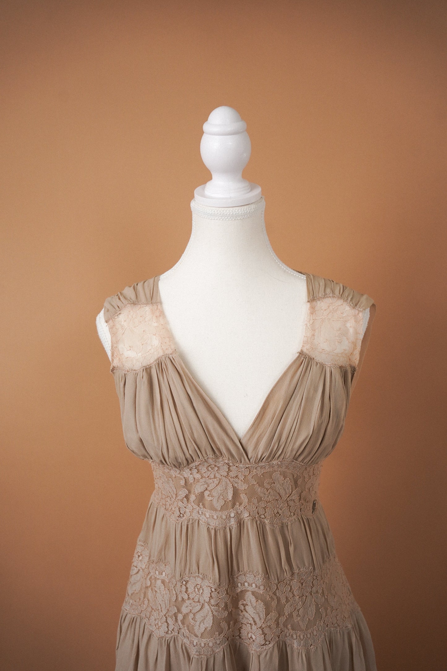 Galliano Nude Lace Mini Dress (M)