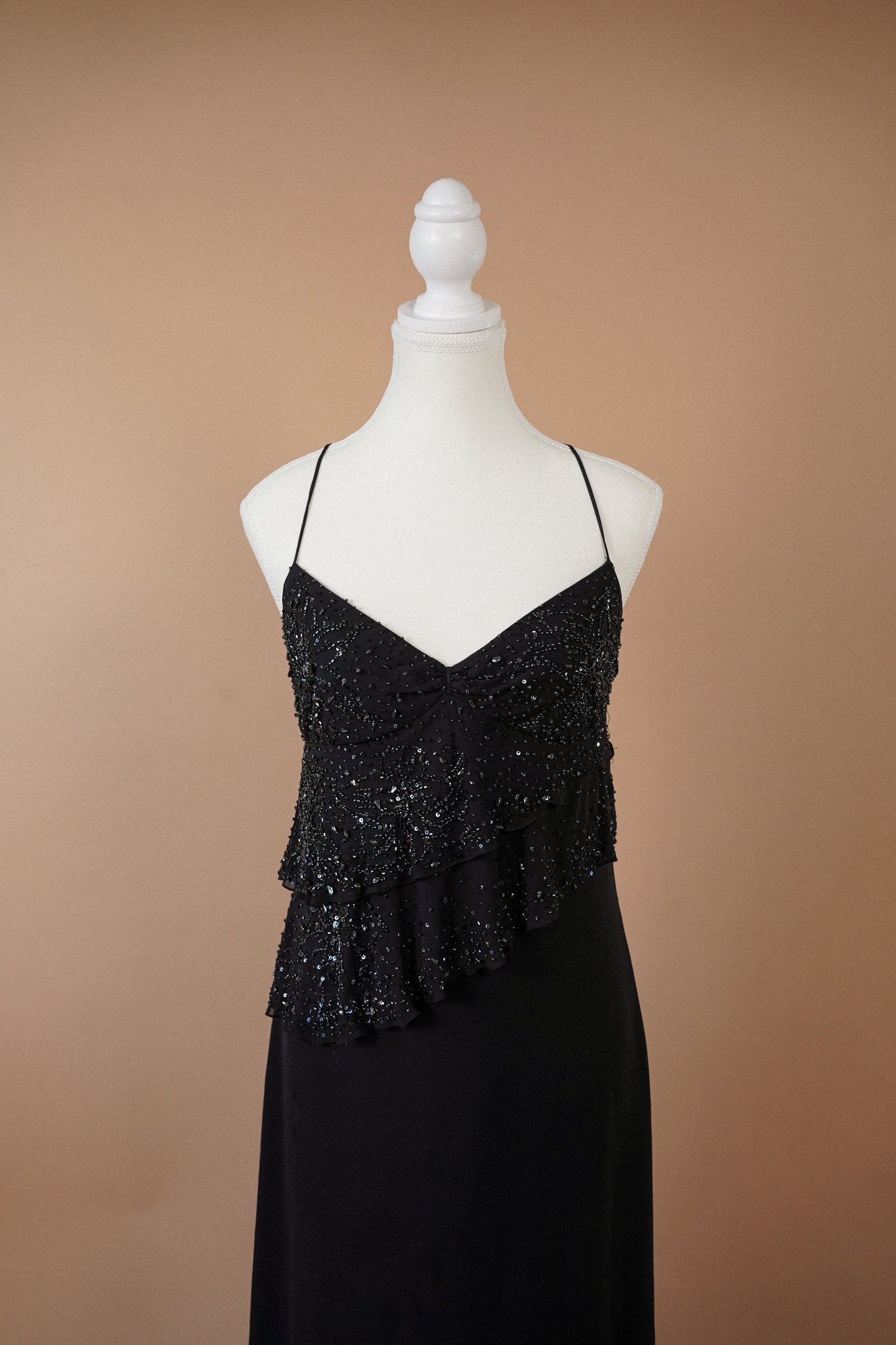 Valentino Roma Black Beaded Silk Slip Dress (M)