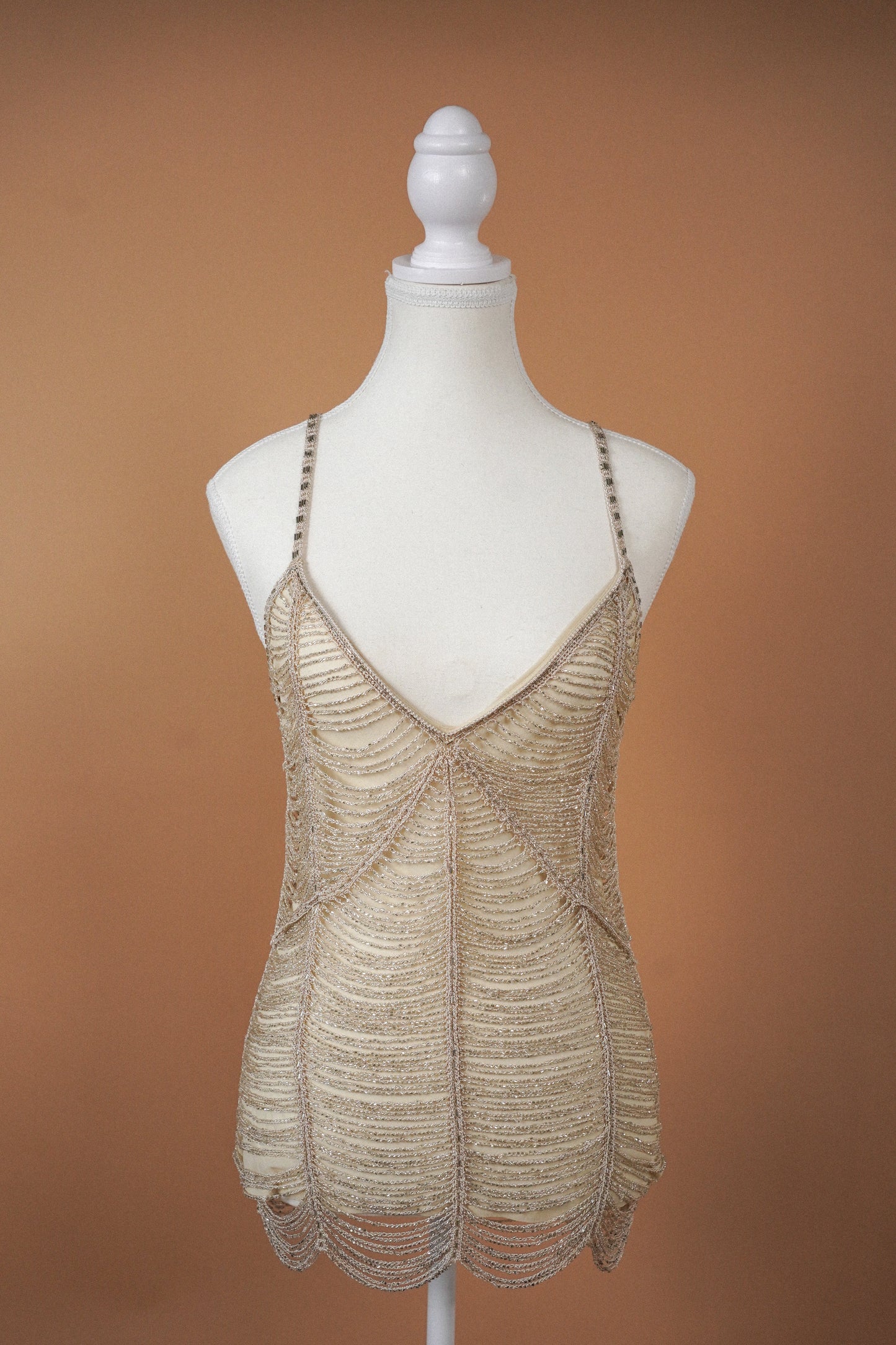 Vintage Champagne Beaded Evening Camisole (M)