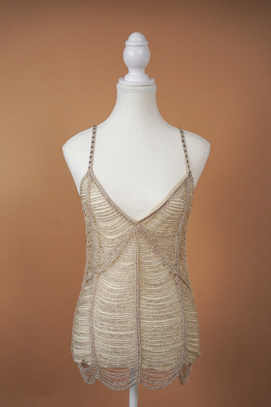 Vintage Champagne Beaded Evening Camisole (M)