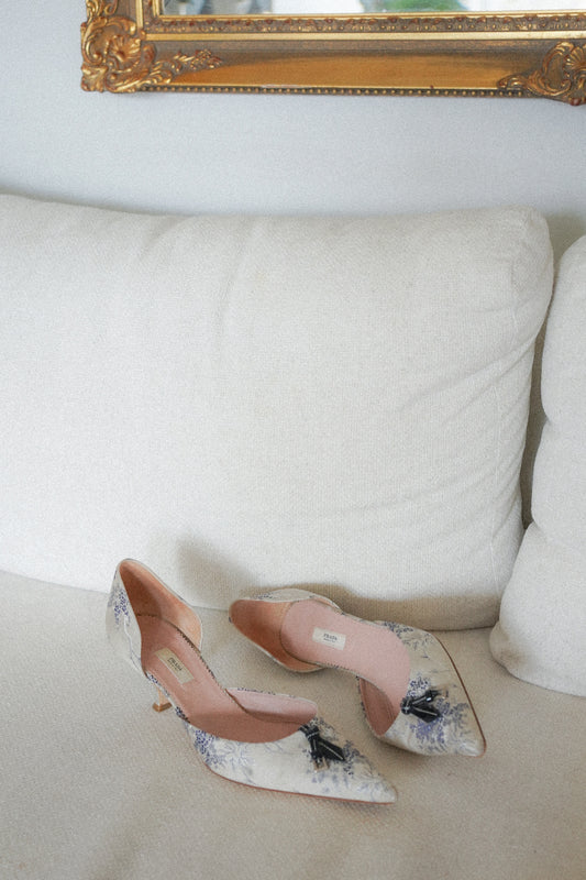 PRADA Floral Silk D’Orsay Kitten Heels (39.5)