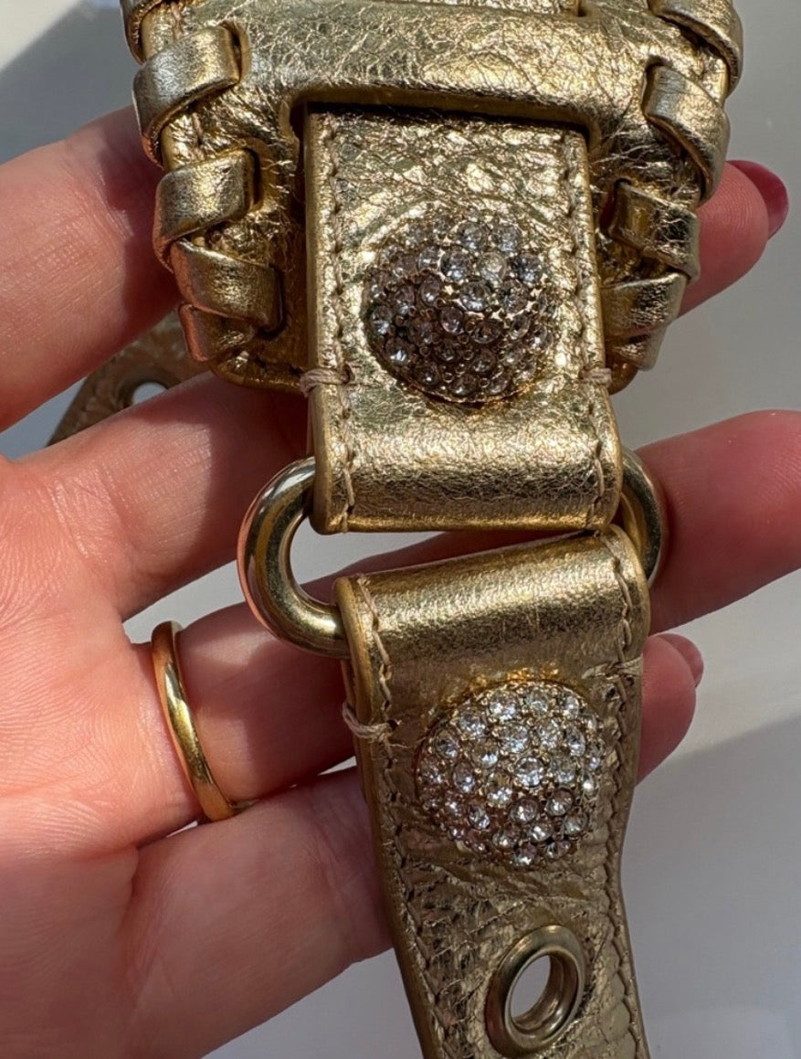 Balenciaga Le Cagole Gold Rhinestone Bag (XS)
