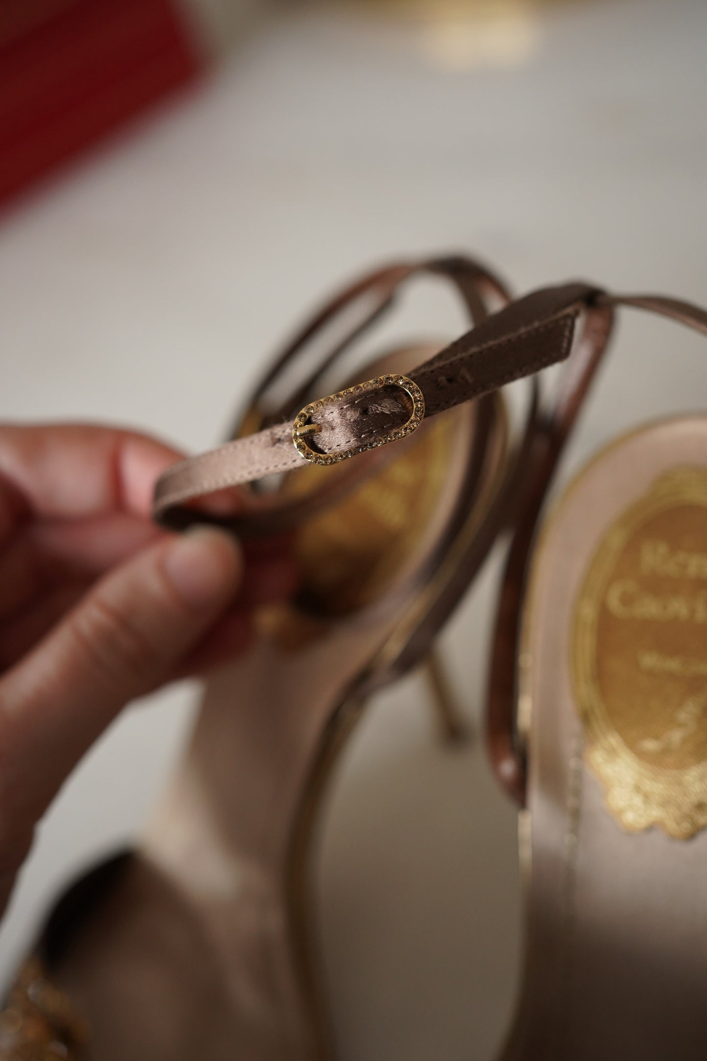 René Caovilla Crystal Embellished Flower Satin Ankle Strap Heels (38)