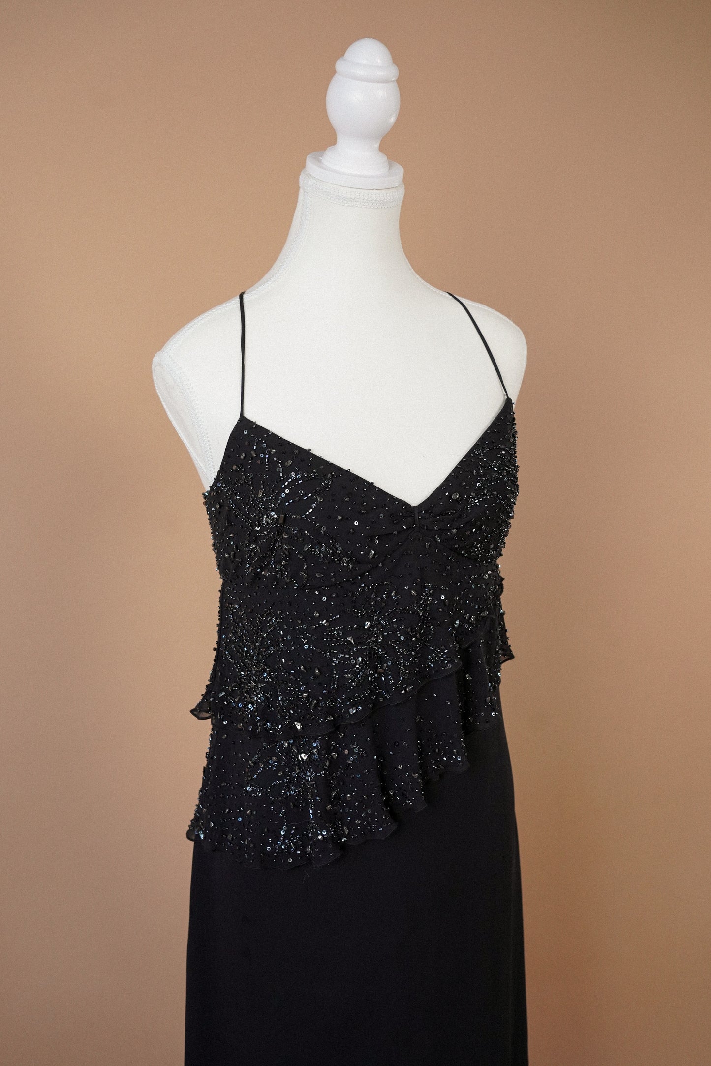 Valentino Roma Black Beaded Silk Slip Dress (M)
