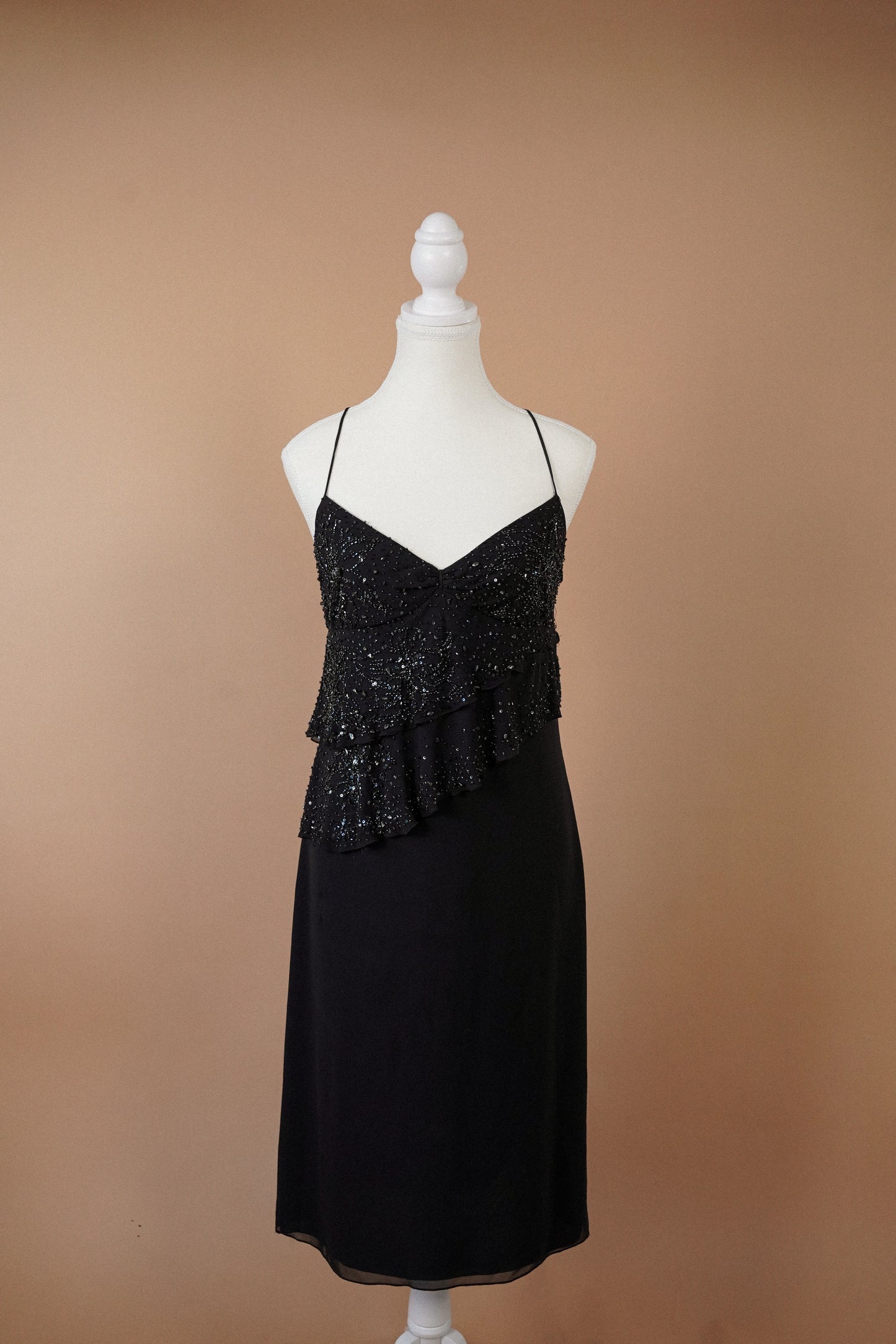 Valentino Roma Black Beaded Silk Slip Dress (M)