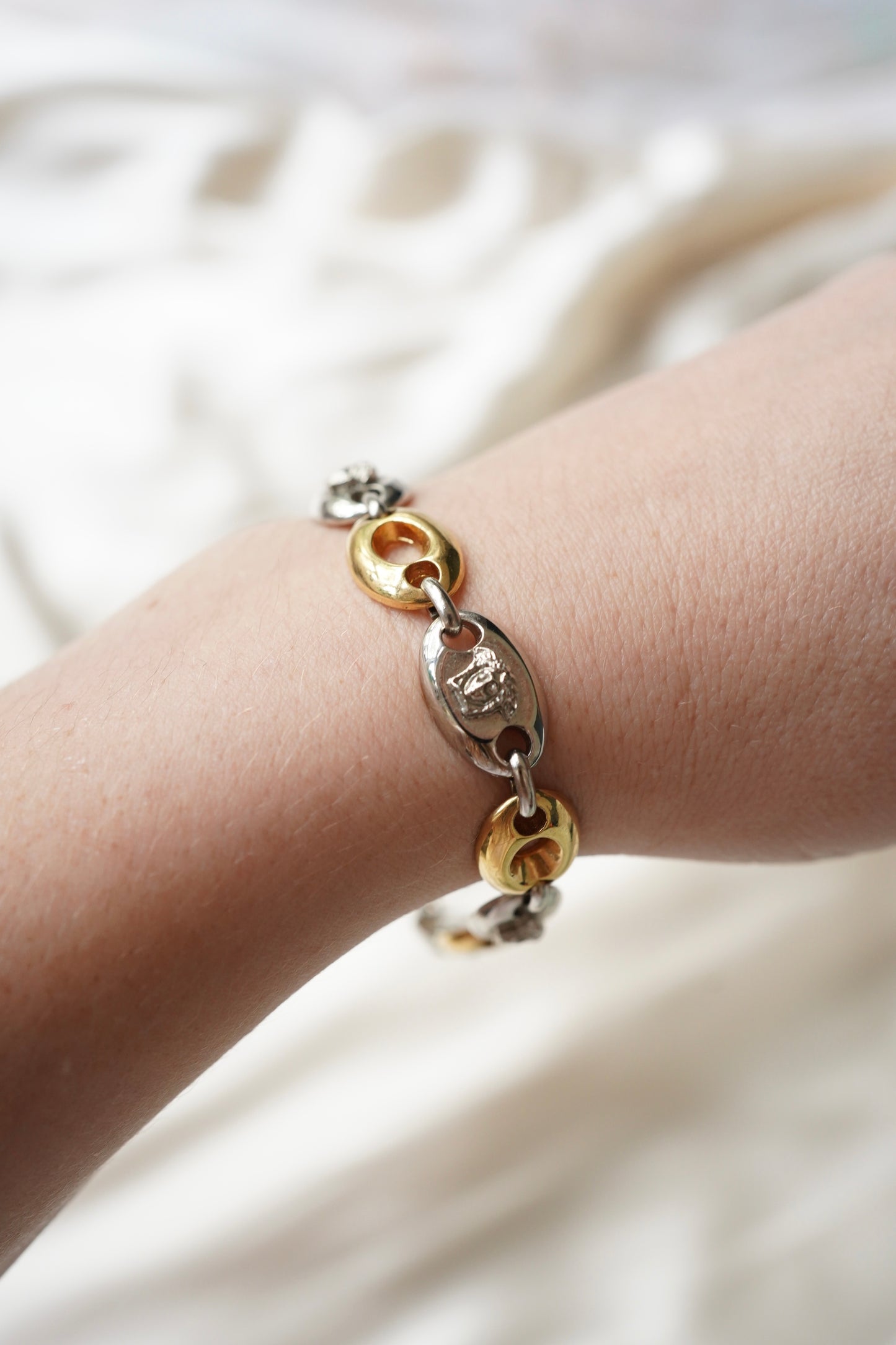 Vintage Gianni Versace Medusa Oval Two-Tone Bracelet