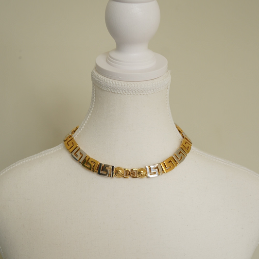 Gianni Versace Two-Tone Greek Key Medusa Link necklace