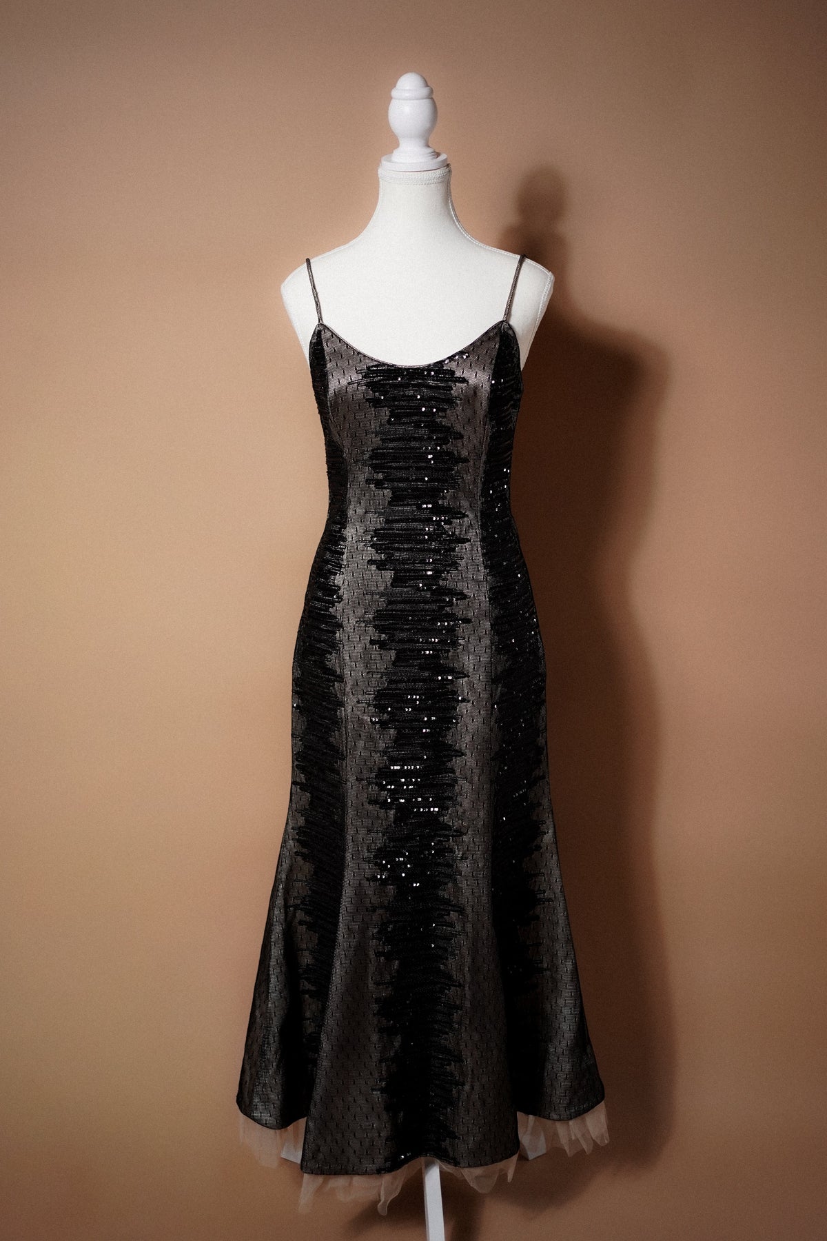 Giorgio Armani FW 1999 Runway Black Sequin Evening Gown — Full front view of the black sequin gown