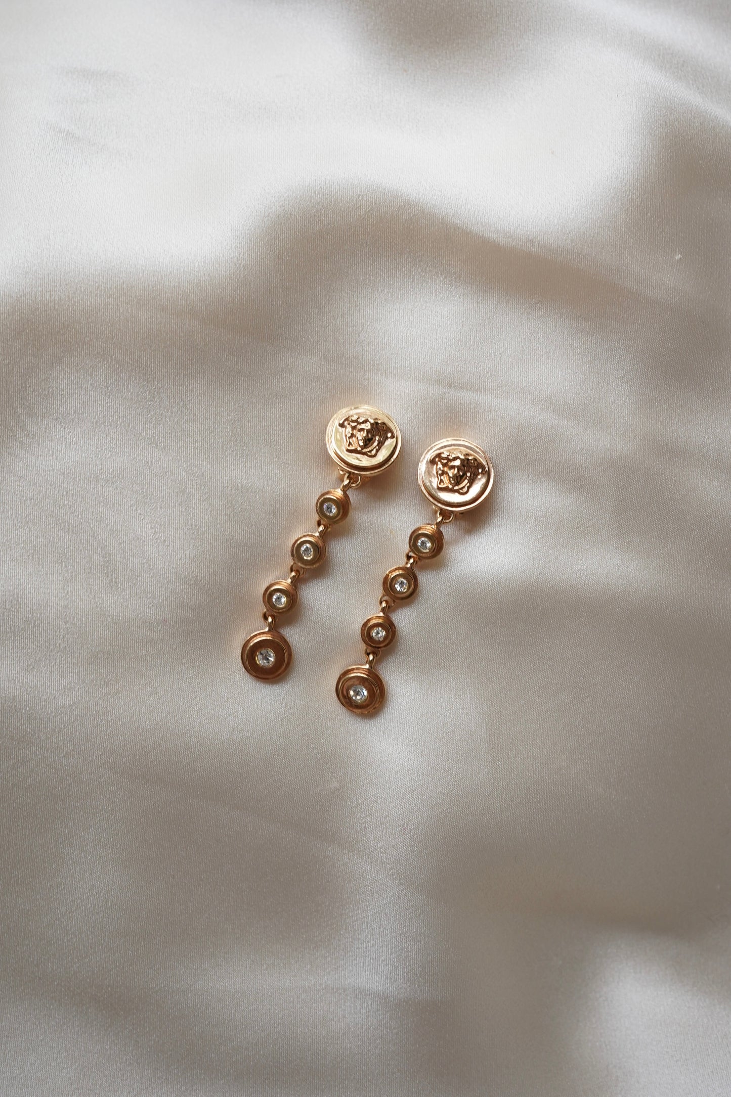 Gianni Versace Rose Gold Medusa Crystal Drop Earrings