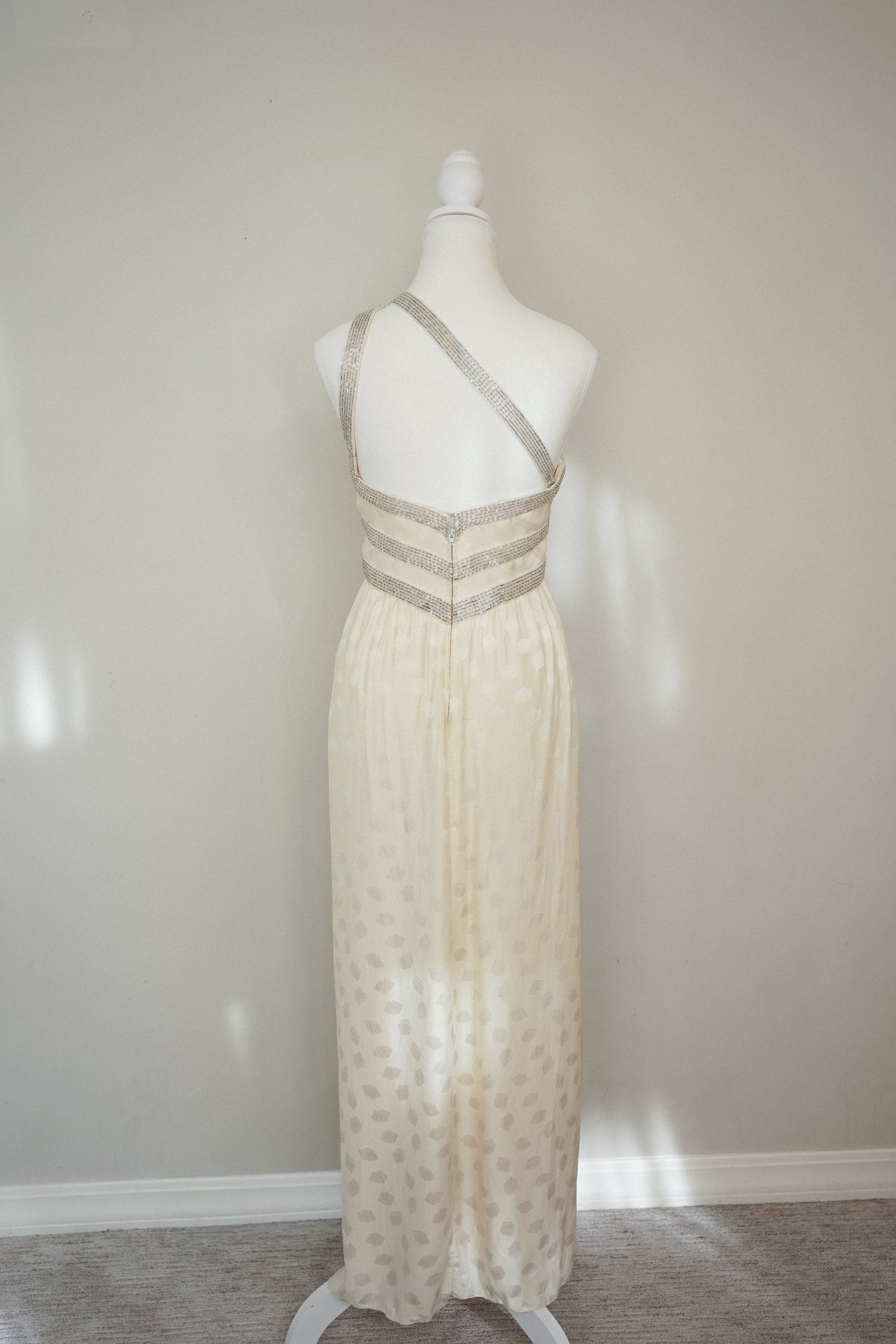 Bob Mackie Grecian Ivory Beaded Gown