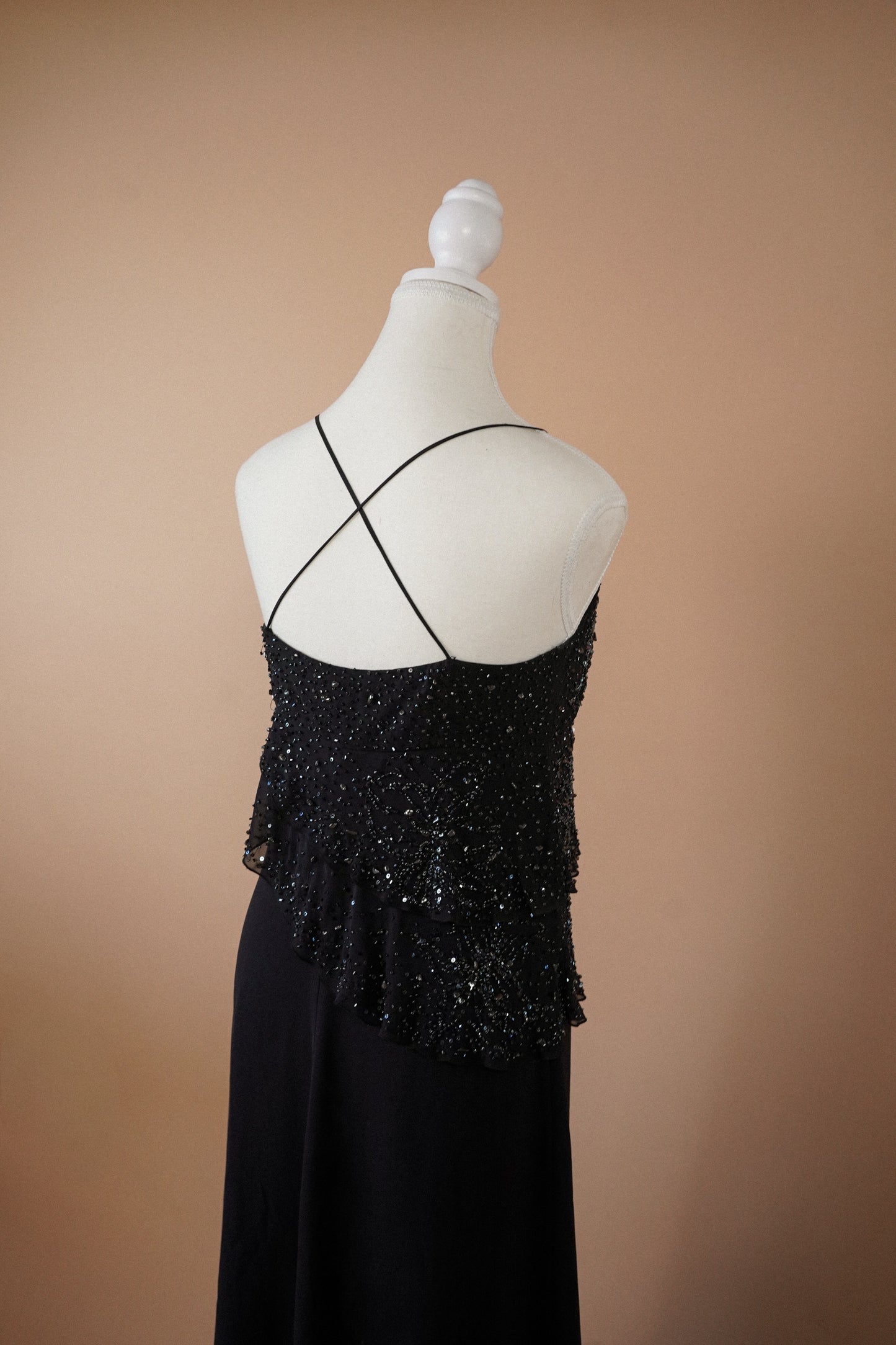 Valentino Roma Black Beaded Silk Slip Dress (M)