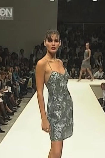 SS 1995 Alberta Ferretti Runway Beaded Floral Slip Dress (M)