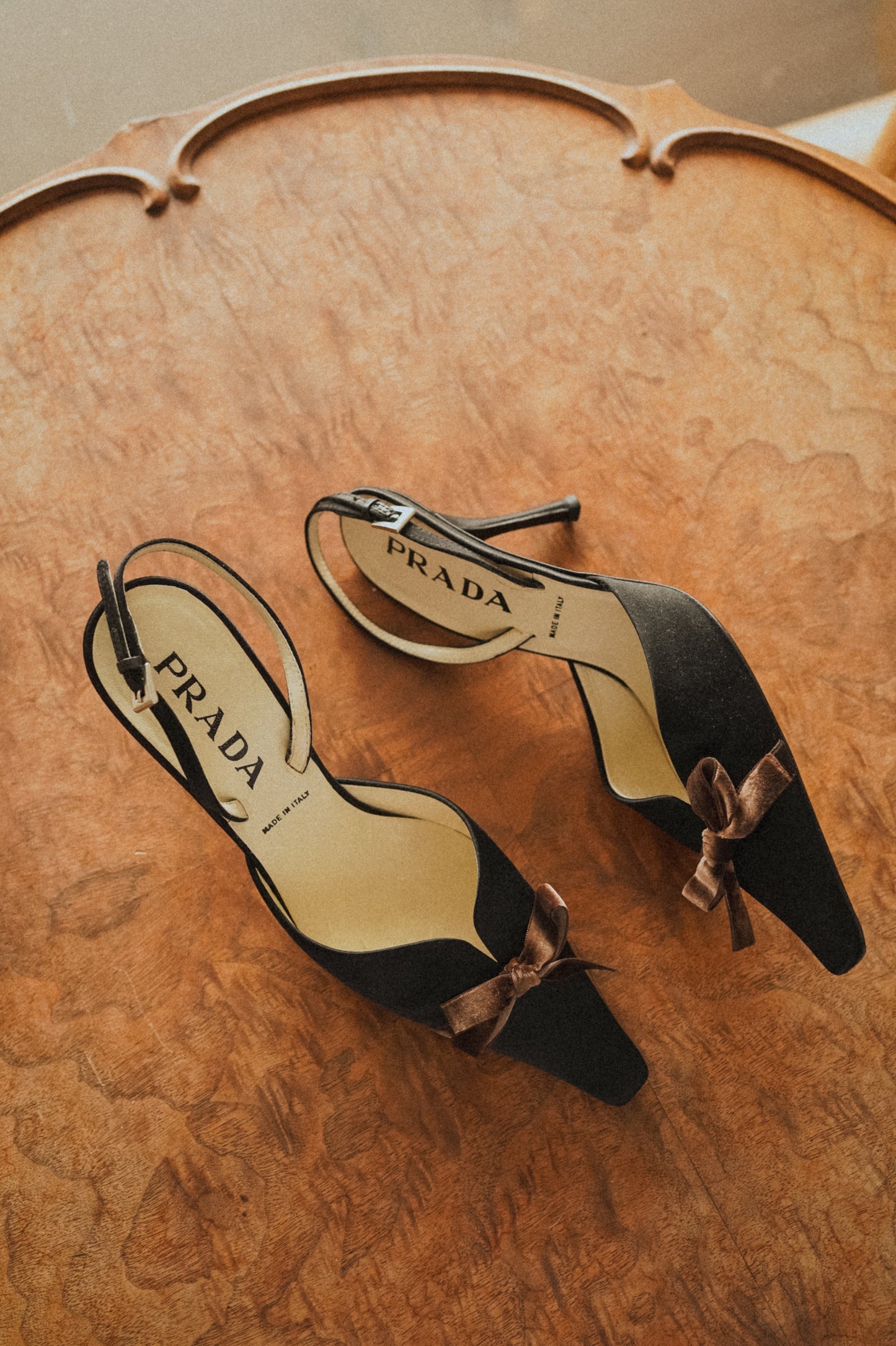 Prada Black Satin Bow Slingback Heels (36)