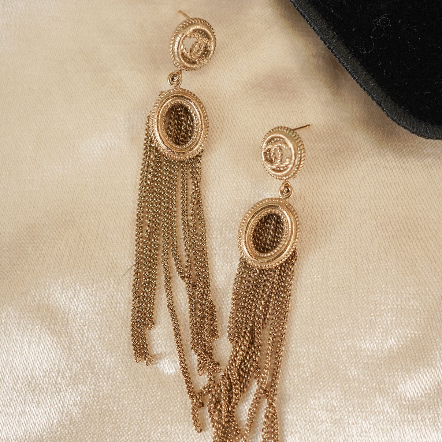 CHANEL Rope Medallion Tassel Earrings — B16 Pre-Fall 2016 — With Pouch