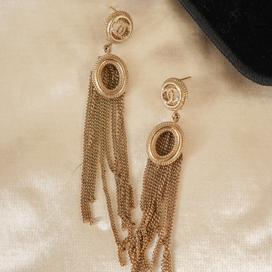 CHANEL Rope Medallion Tassel Earrings — B16 Pre-Fall 2016 — With Pouch
