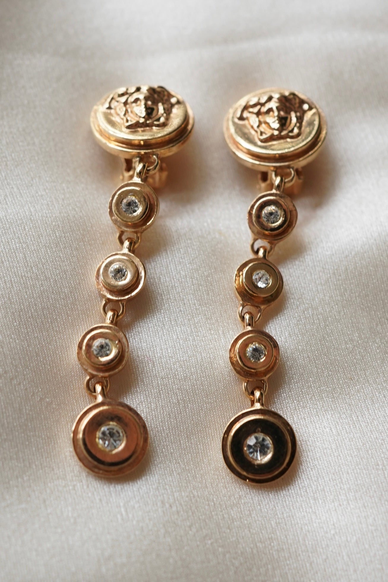 Gianni Versace Rose Gold Medusa Crystal Drop Earrings