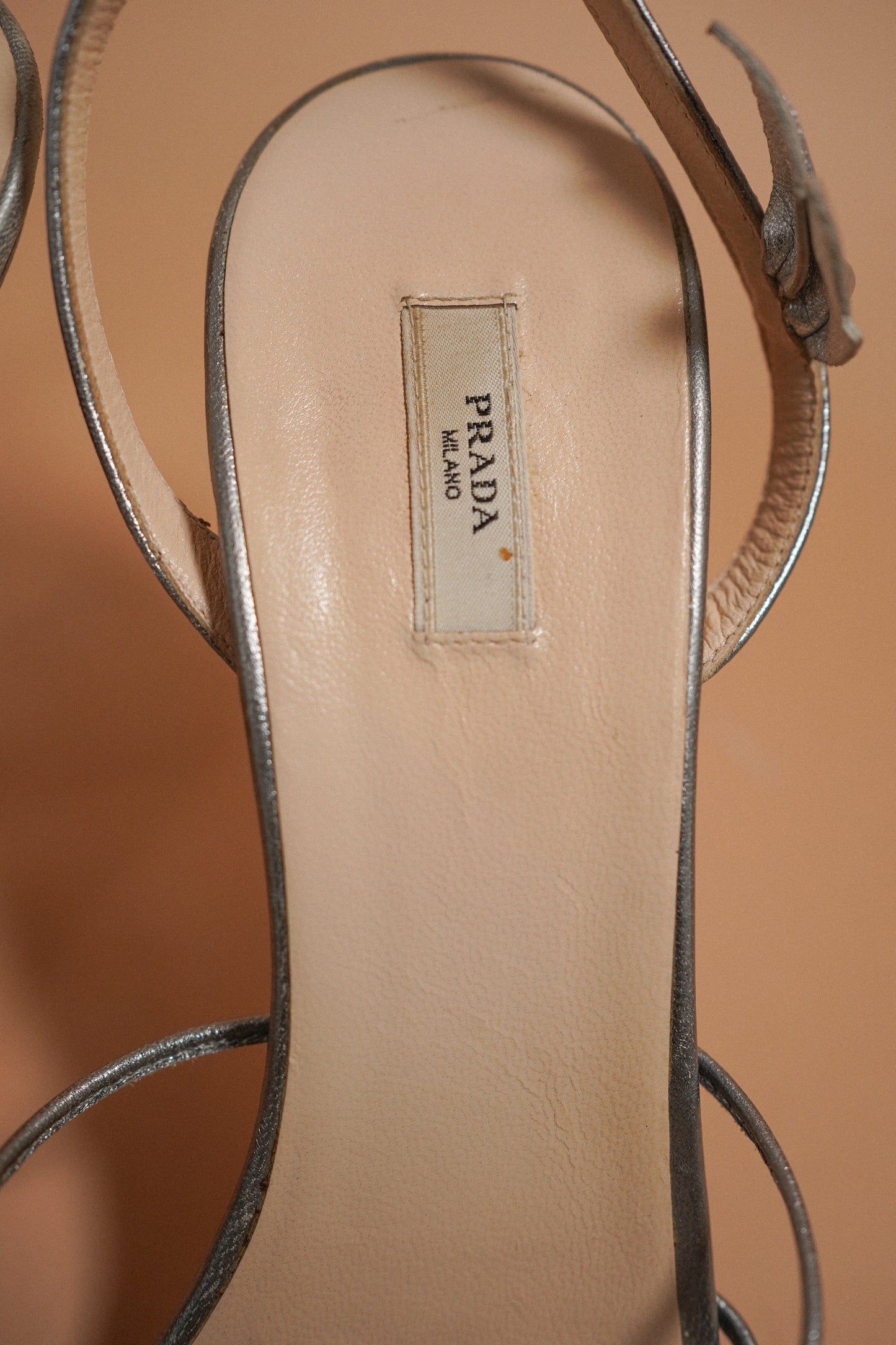 Prada Silver Leaf Embellished Strappy Heels (38)