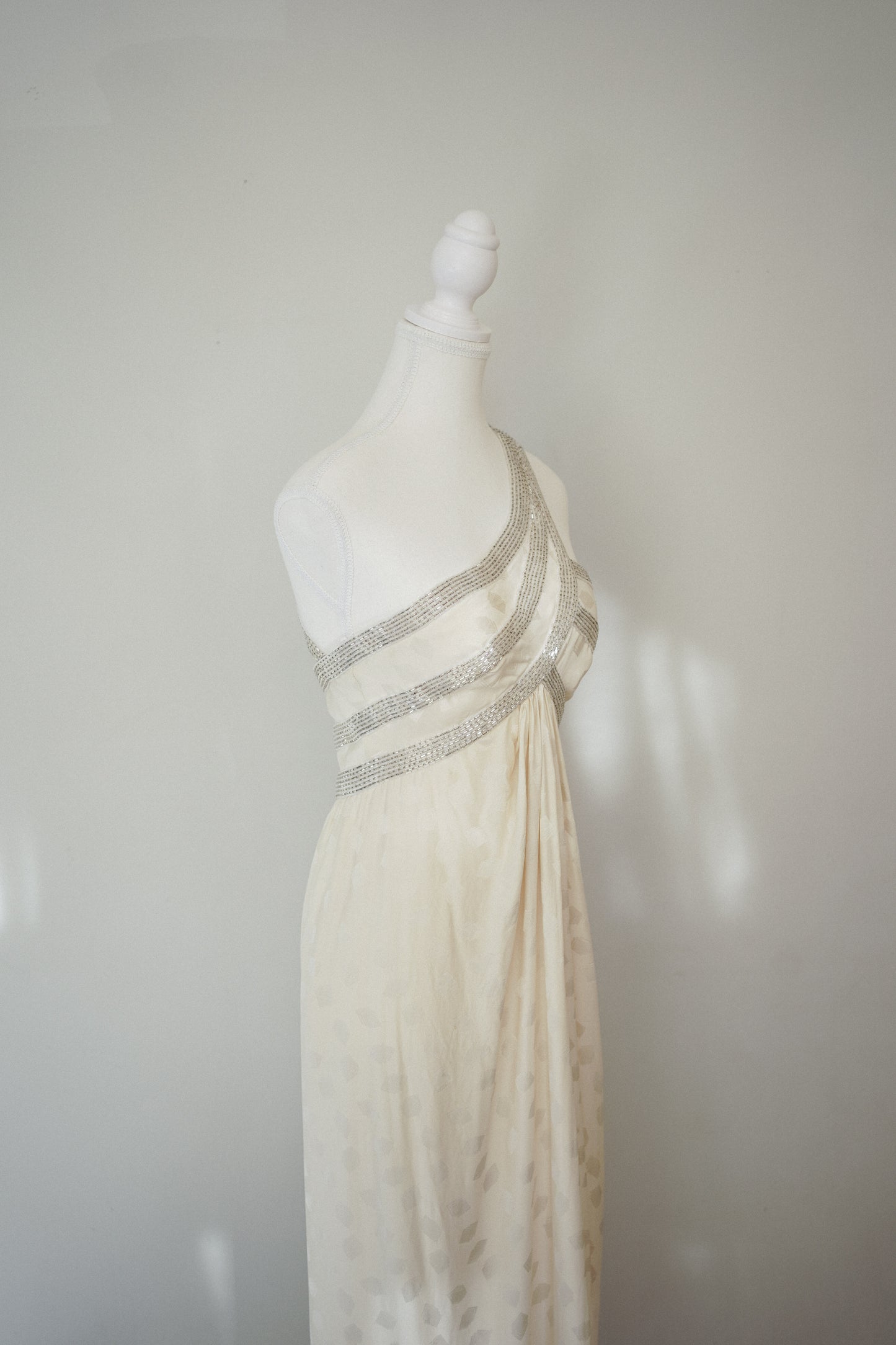 Bob Mackie Grecian Ivory Beaded Gown