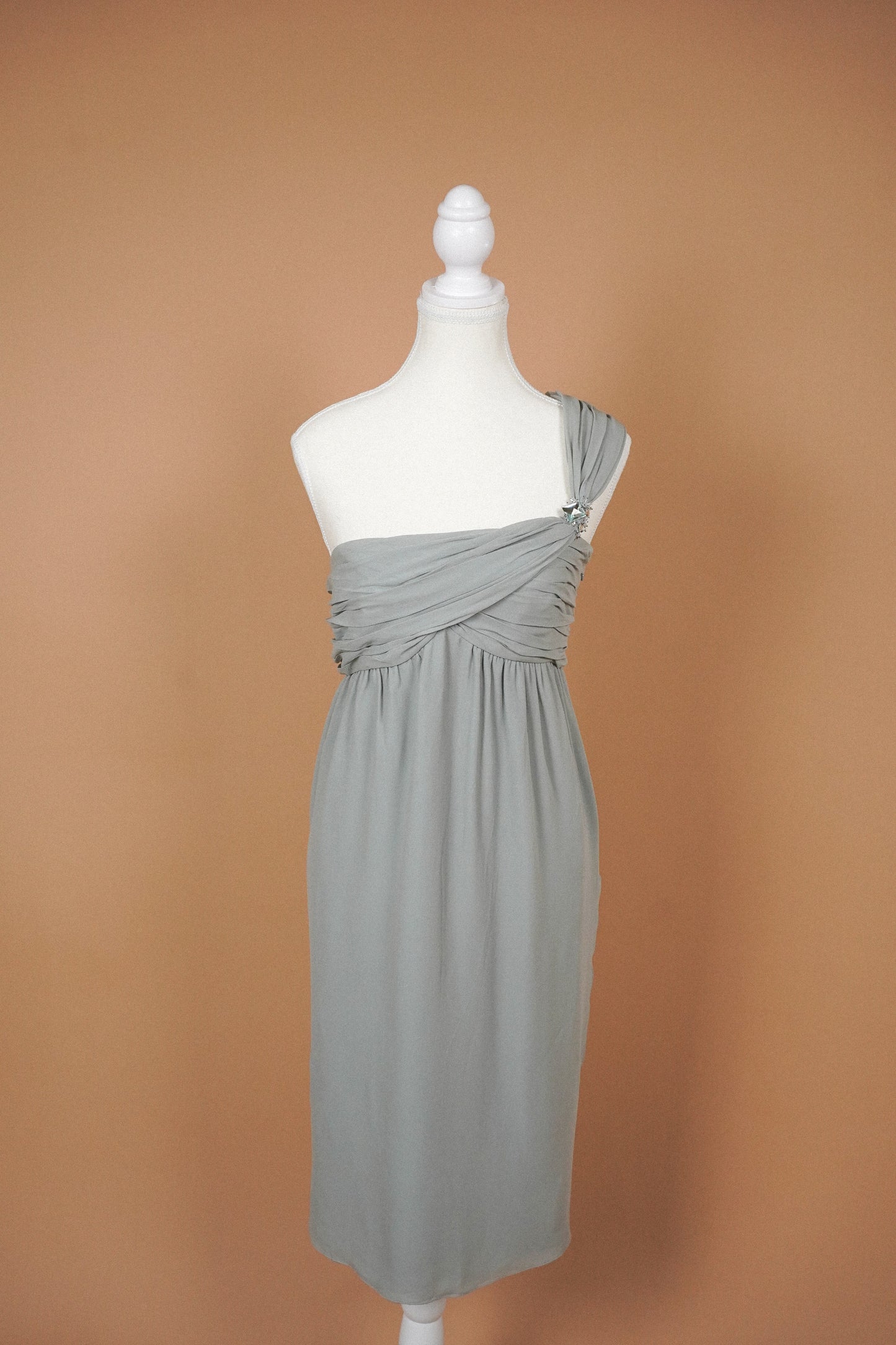 Valentino Dove Grey Silk One-Shoulder Dress (L)