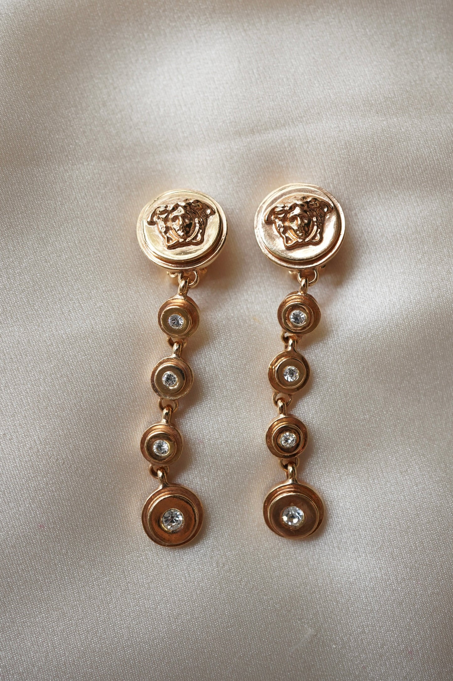 Gianni Versace Rose Gold Medusa Crystal Drop Earrings