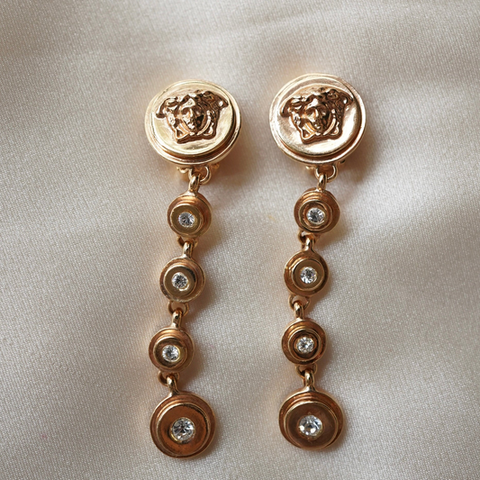 Gianni Versace Rose Gold Medusa Crystal Drop Earrings