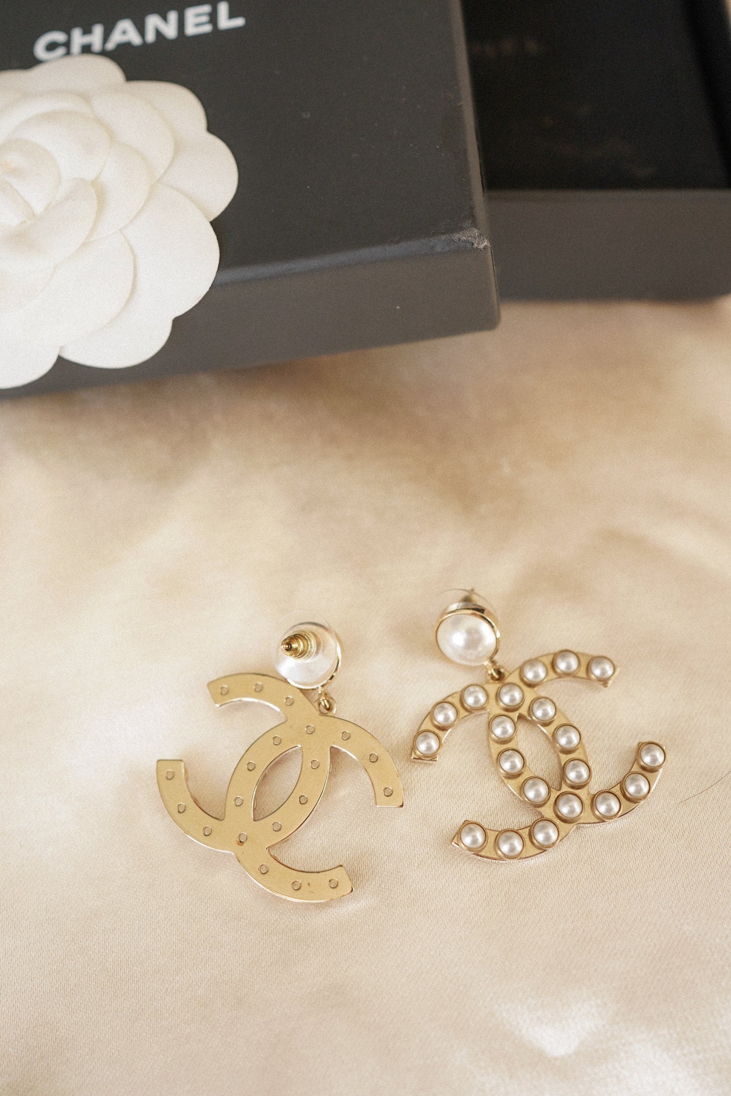 Large Chanel Pearl Drop CC Earrings - With Box