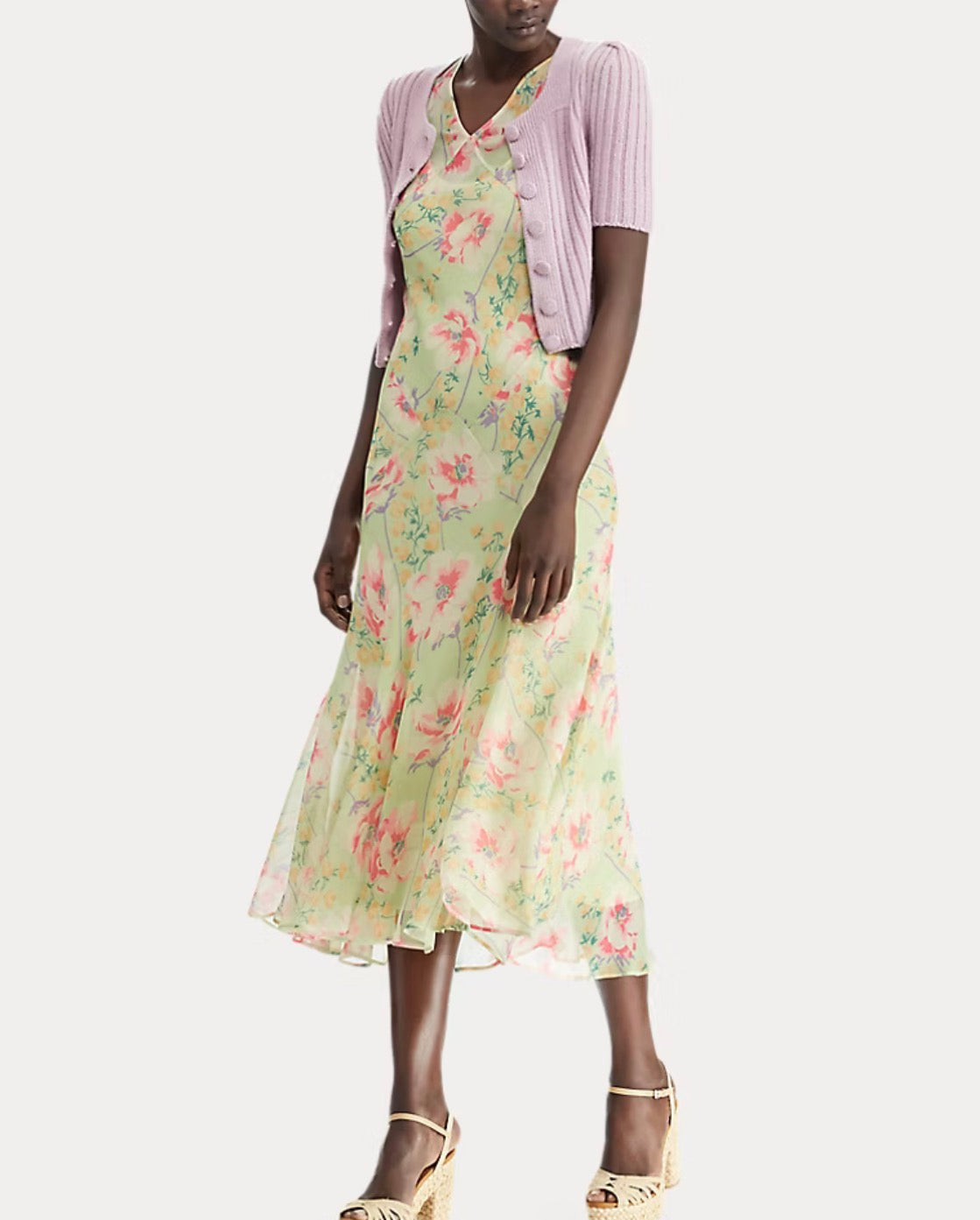 Ralph Lauren Vintage Silk Green Floral Dress (M)