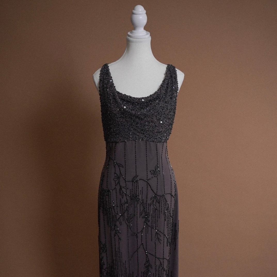 Beaded Bob Mackie Smokey Purple Gown